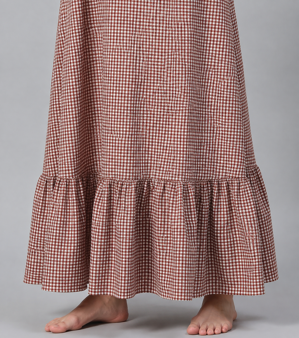 Nomad - Brown Checked Pure Cotton Maxi Nightdress