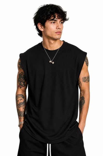 NETCLICK® Men's Sleeveless Round Neck Polycotton Tank Top Vest for Gym, Workout, Running & Casual Wear
