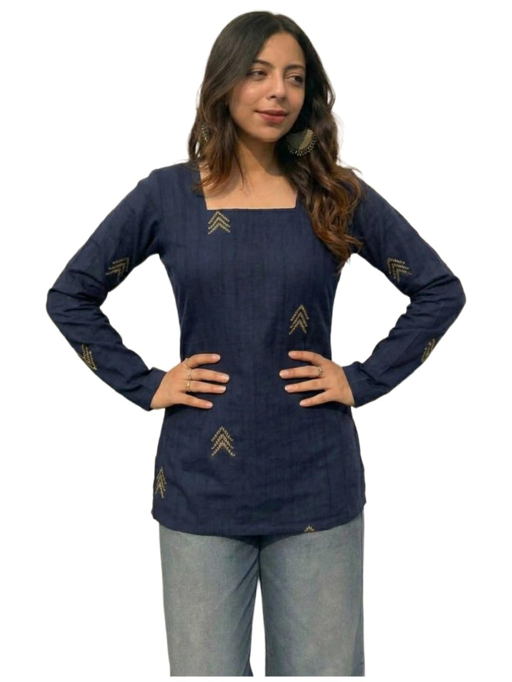 ANNI Designer Women’s Viscose Printed Short Kurti | Straight Fit Ethnic Top with Square Neck | Bell Sleeve Casual Indian Kurta for Office College, Party