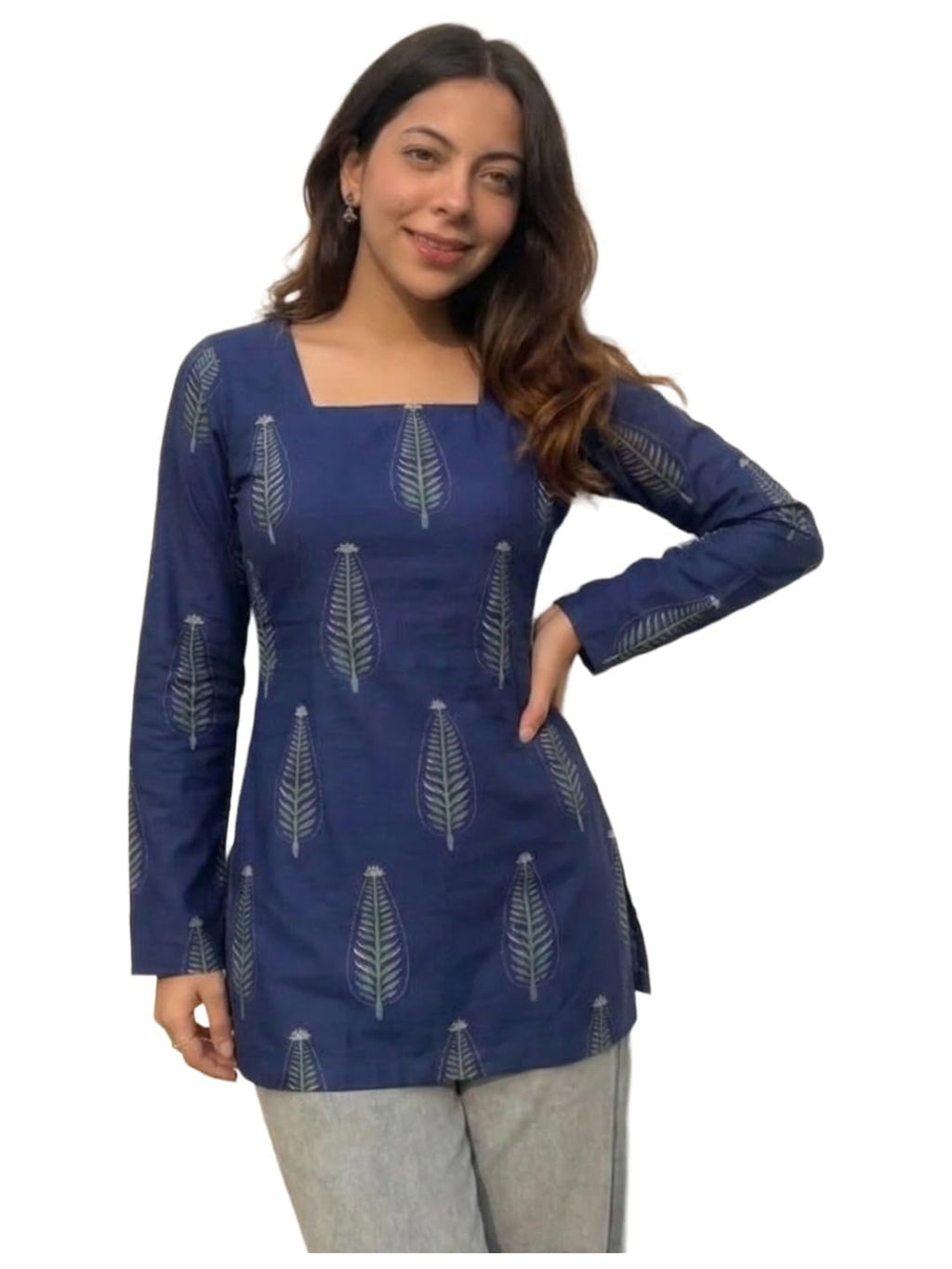 ANNI Designer Women’s Viscose Printed Short Kurti | Straight Fit Ethnic Top with Square Neck | Bell Sleeve Casual Indian Kurta for Office College, Party