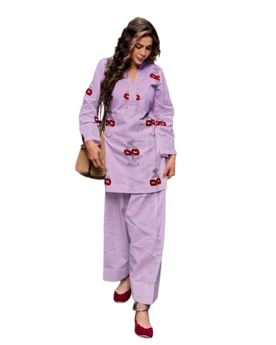 ANNI Designer Farshi Salwar Suit for Women Viscose Embroidered | Co Ord Set for Woman | Straight Kurta Palazzo Outfit Round Neck V Slit Long Sleeve Ethnic Dress Womens Clothing