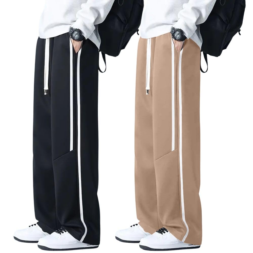 GRECIILOOKS Korean Style Track Pants for Men – Loose Fit Lycra Cargo Joggers | Trendy Gym & Streetwear Bottoms with Utility Pockets (Available in Plus Size)