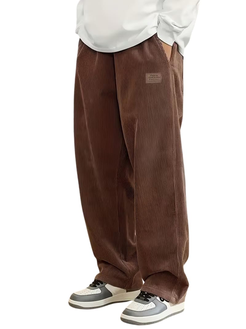 Samfor Men's Comfortable Baggy Corduroy Pants | Relaxed Fit Stretch Waist Trousers for Everyday Wear | Casual Trouser for Man