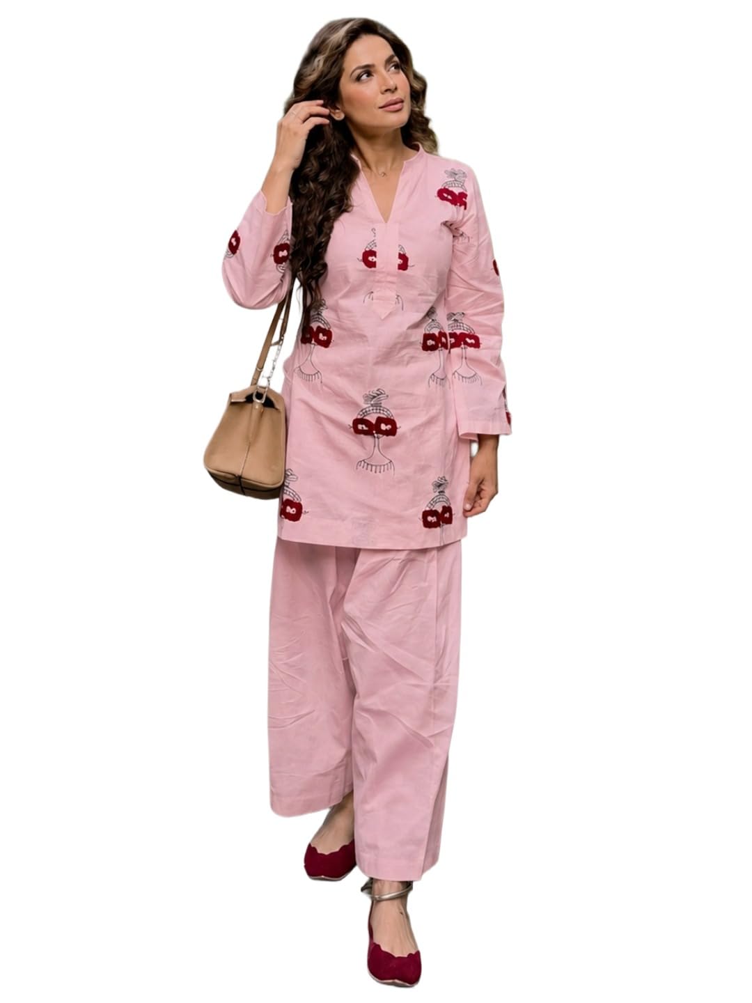 ANNI Designer Farshi Salwar Suit for Women Viscose Embroidered | Co Ord Set for Woman | Straight Kurta Palazzo Outfit Round Neck V Slit Long Sleeve Ethnic Dress Womens Clothing