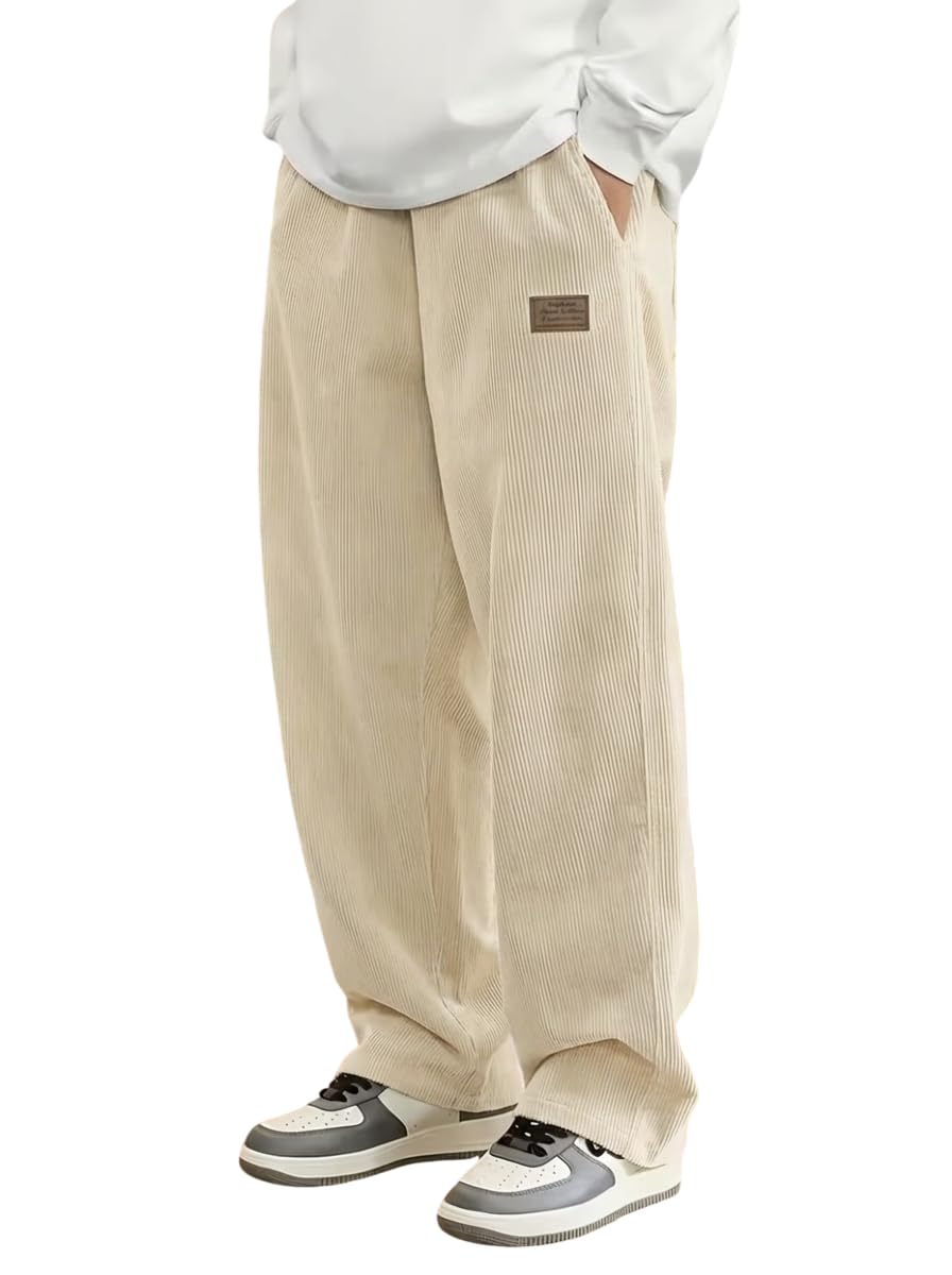 Samfor Men's Comfortable Baggy Corduroy Pants | Relaxed Fit Stretch Waist Trousers for Everyday Wear | Casual Trouser for Man