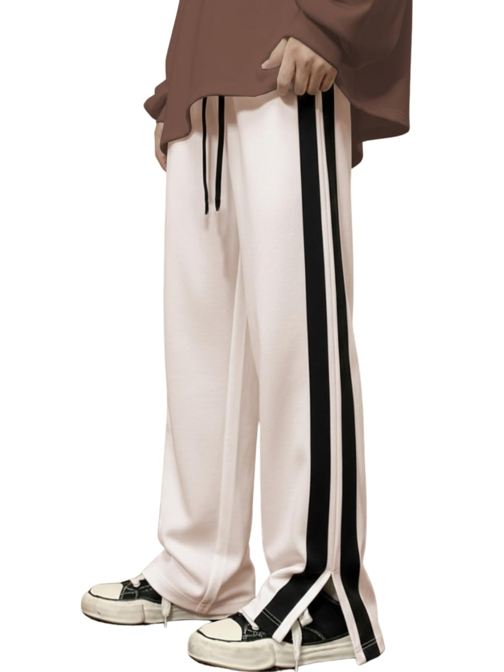 GRECIILOOKS Men Casual Trouser | Men’s Wide Leg Track Pants with Contrast Side Panel | Relaxed Drawstring Fit Streetwear Trousers | Loose Fit Joggers for Man