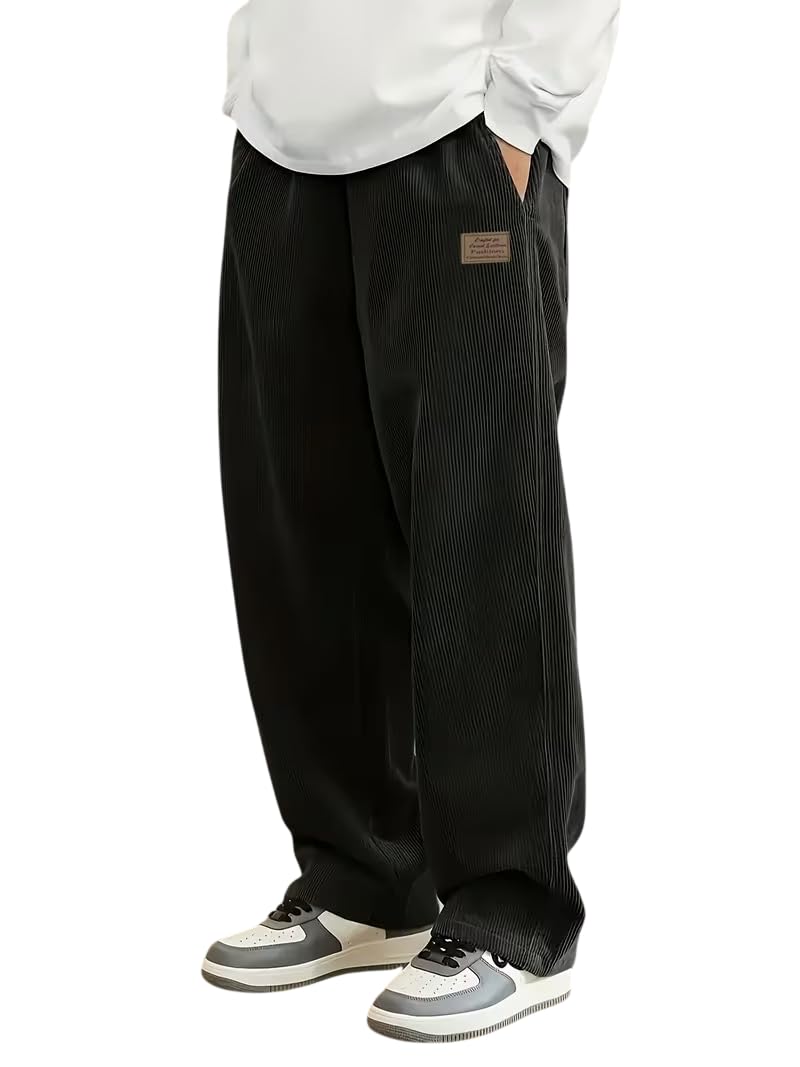 Samfor Men's Comfortable Baggy Corduroy Pants | Relaxed Fit Stretch Waist Trousers for Everyday Wear | Casual Trouser for Man