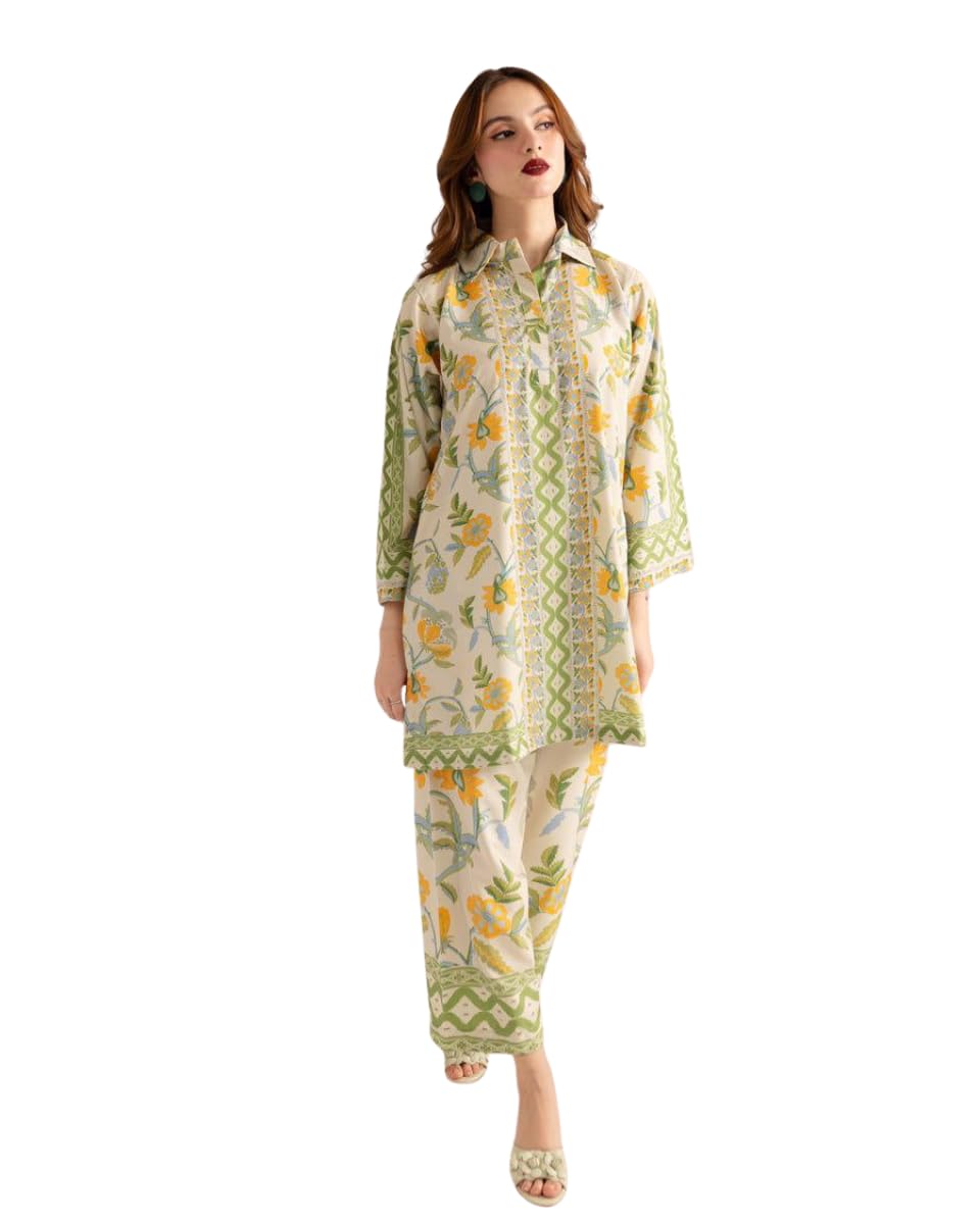 Modestouze Attires Cord Set for Women Cotton Stylish Poly Rayon Long Sleeves Turkish Co Ord Mandarin Neck Floral Print Western Co Order Set for Women, Wear as Office Coat, Travel Coord, Cot