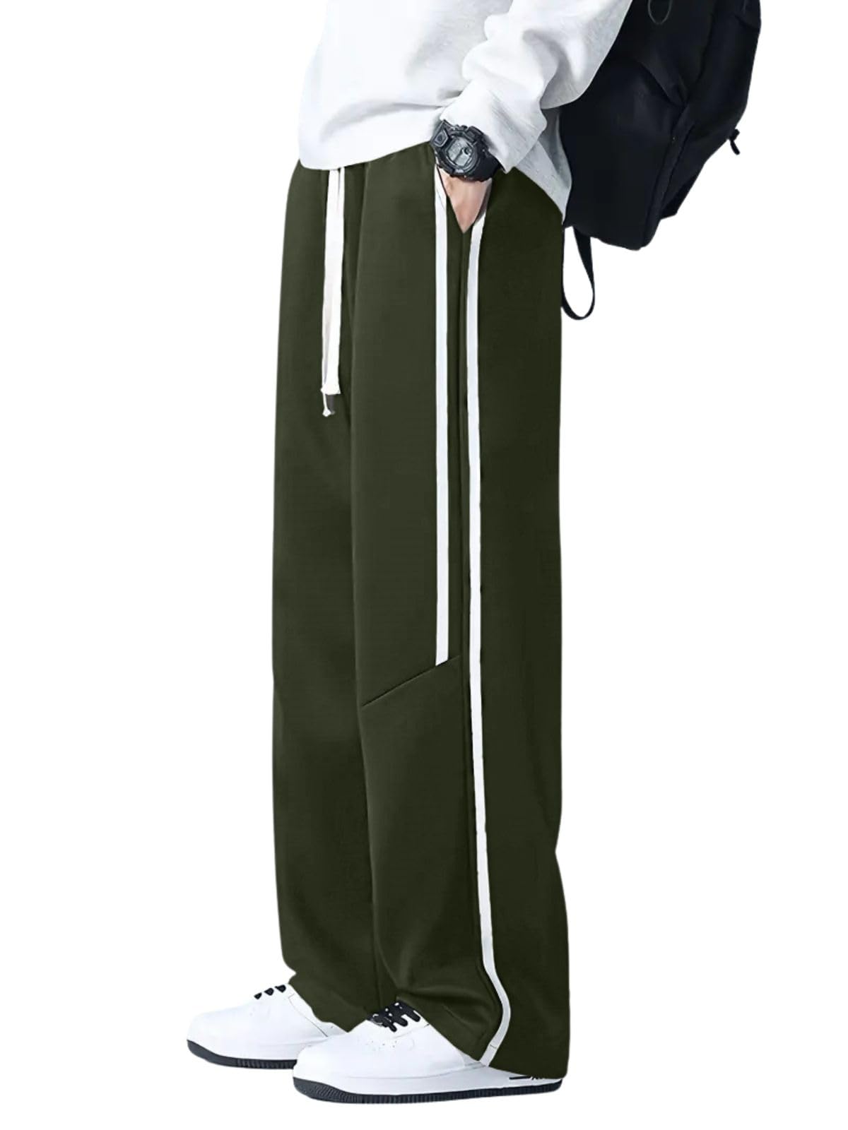 GRECIILOOKS Korean Style Track Pants for Men – Loose Fit Lycra Cargo Joggers | Trendy Gym & Streetwear Bottoms with Utility Pockets (Available in Plus Size)
