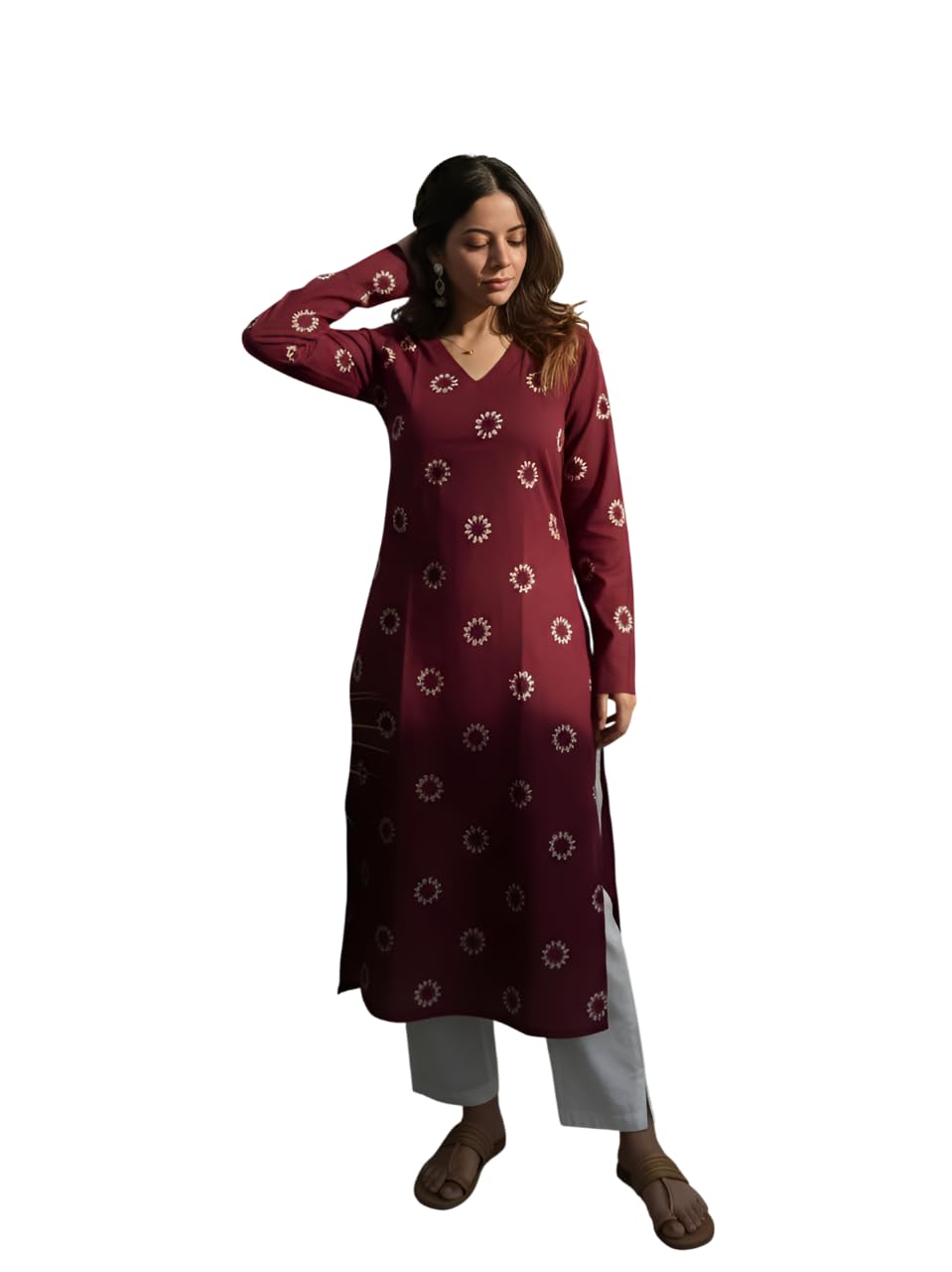 SAICHA Women's Rayon Printed Long Kurti, Black, Full Sleeve, Ankle Length
