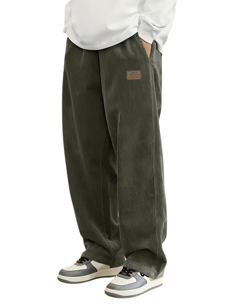 Samfor Men's Comfortable Baggy Corduroy Pants | Relaxed Fit Stretch Waist Trousers for Everyday Wear | Casual Trouser for Man