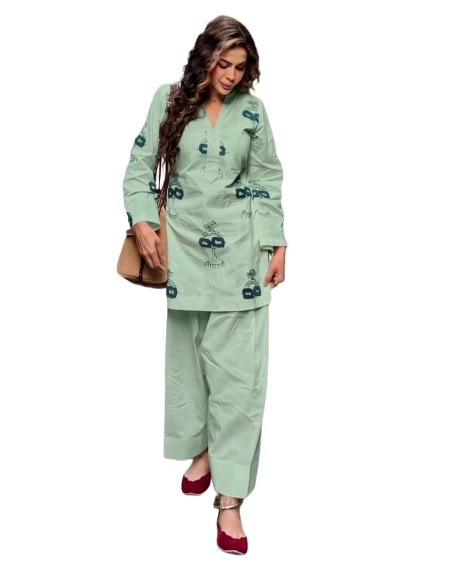 ANNI Designer Farshi Salwar Suit for Women Viscose Embroidered | Co Ord Set for Woman | Straight Kurta Palazzo Outfit Round Neck V Slit Long Sleeve Ethnic Dress Womens Clothing