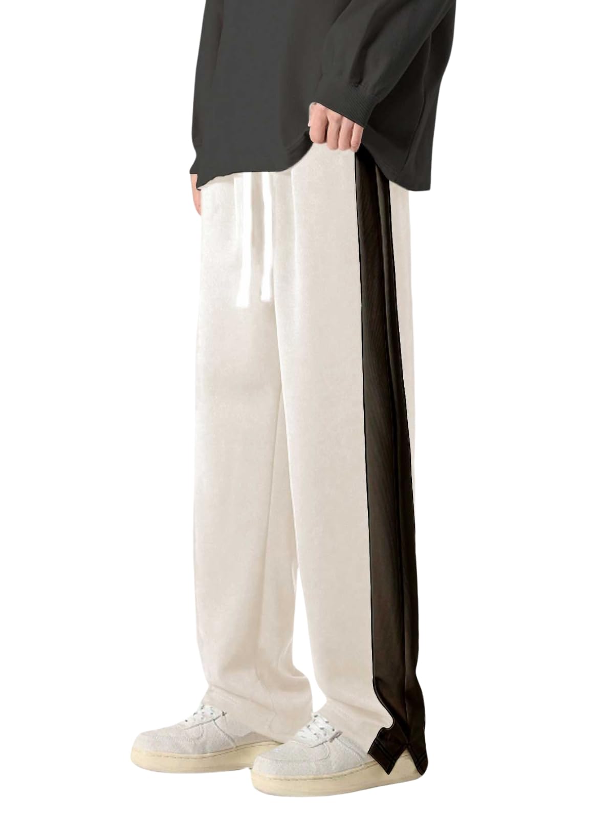 GRECIILOOKS Men Casual Trouser | Men’s Wide Leg Track Pants with Contrast Side Panel | Relaxed Drawstring Fit Streetwear Trousers | Loose Fit Joggers for Man