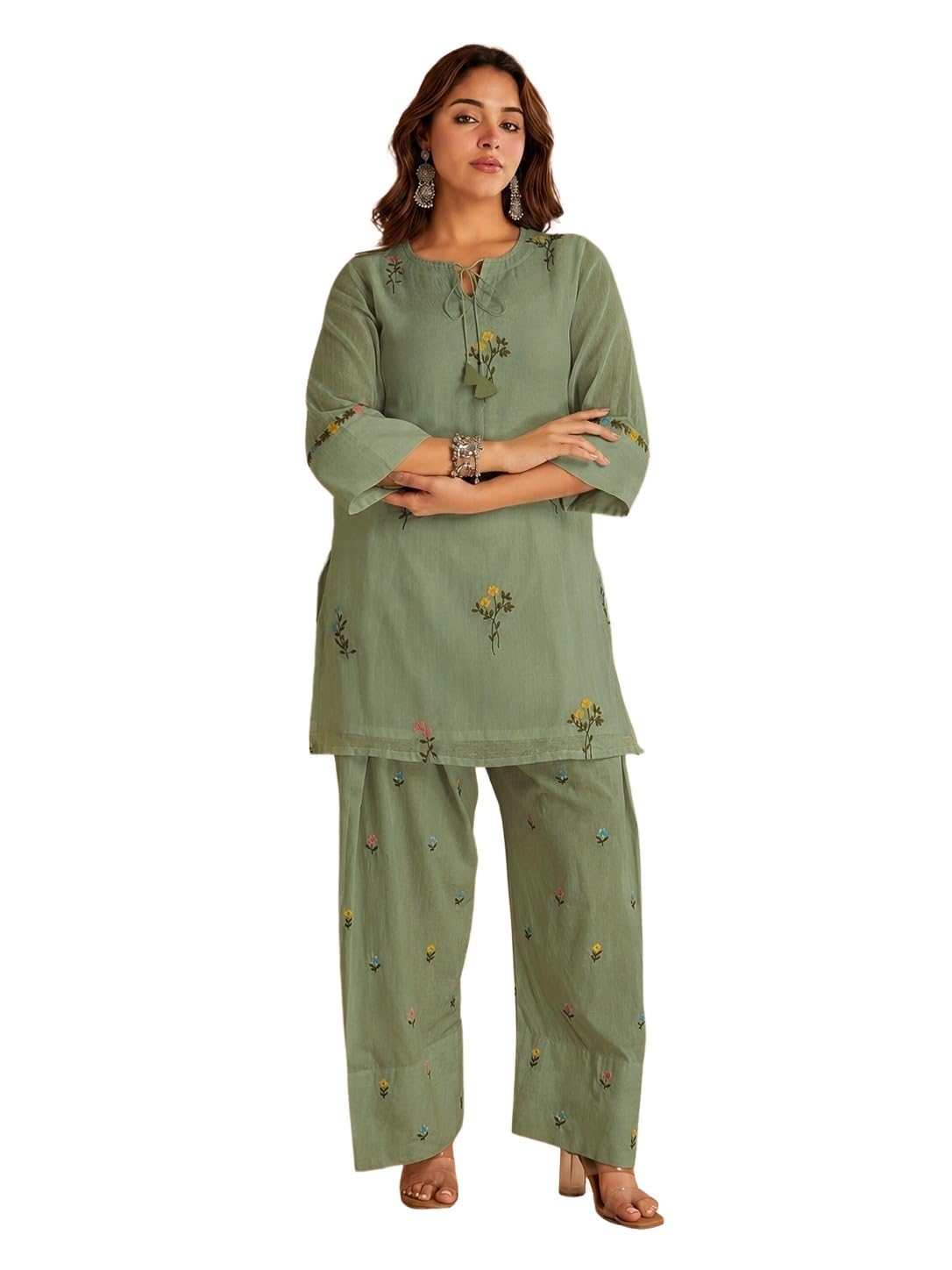 ANNI Designer Farshi Salwar Suit for Women Viscose Embroidered | Co Ord Set for Woman | Straight Kurta Palazzo Outfit Round Neck V Slit 3/4 Sleeve Ethnic Dress Womens Clothing