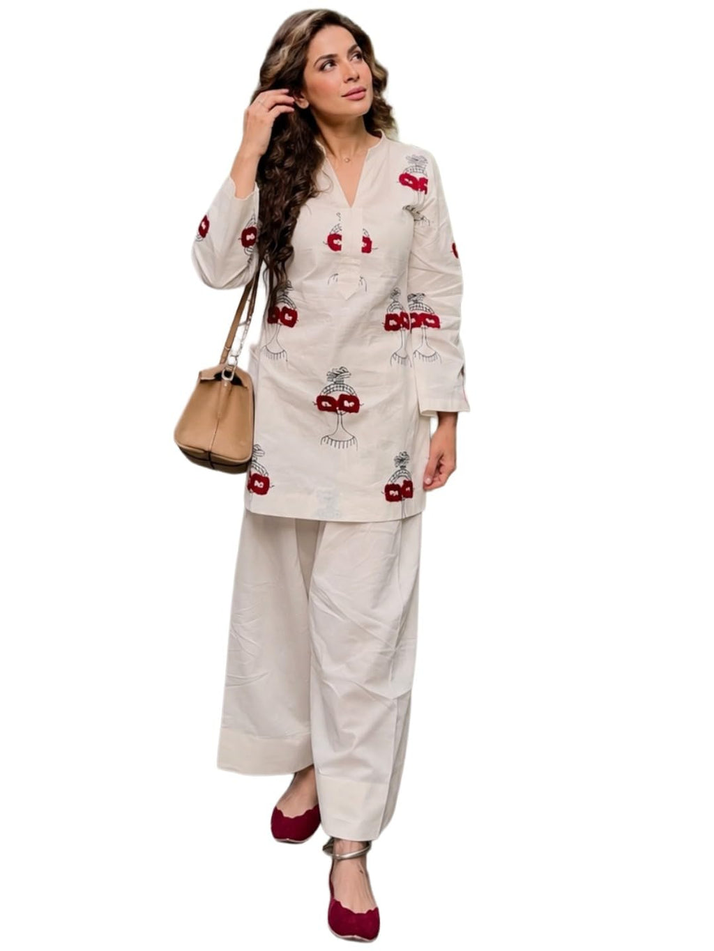 ANNI Designer Farshi Salwar Suit for Women Viscose Embroidered | Co Ord Set for Woman | Straight Kurta Palazzo Outfit Round Neck V Slit Long Sleeve Ethnic Dress Womens Clothing