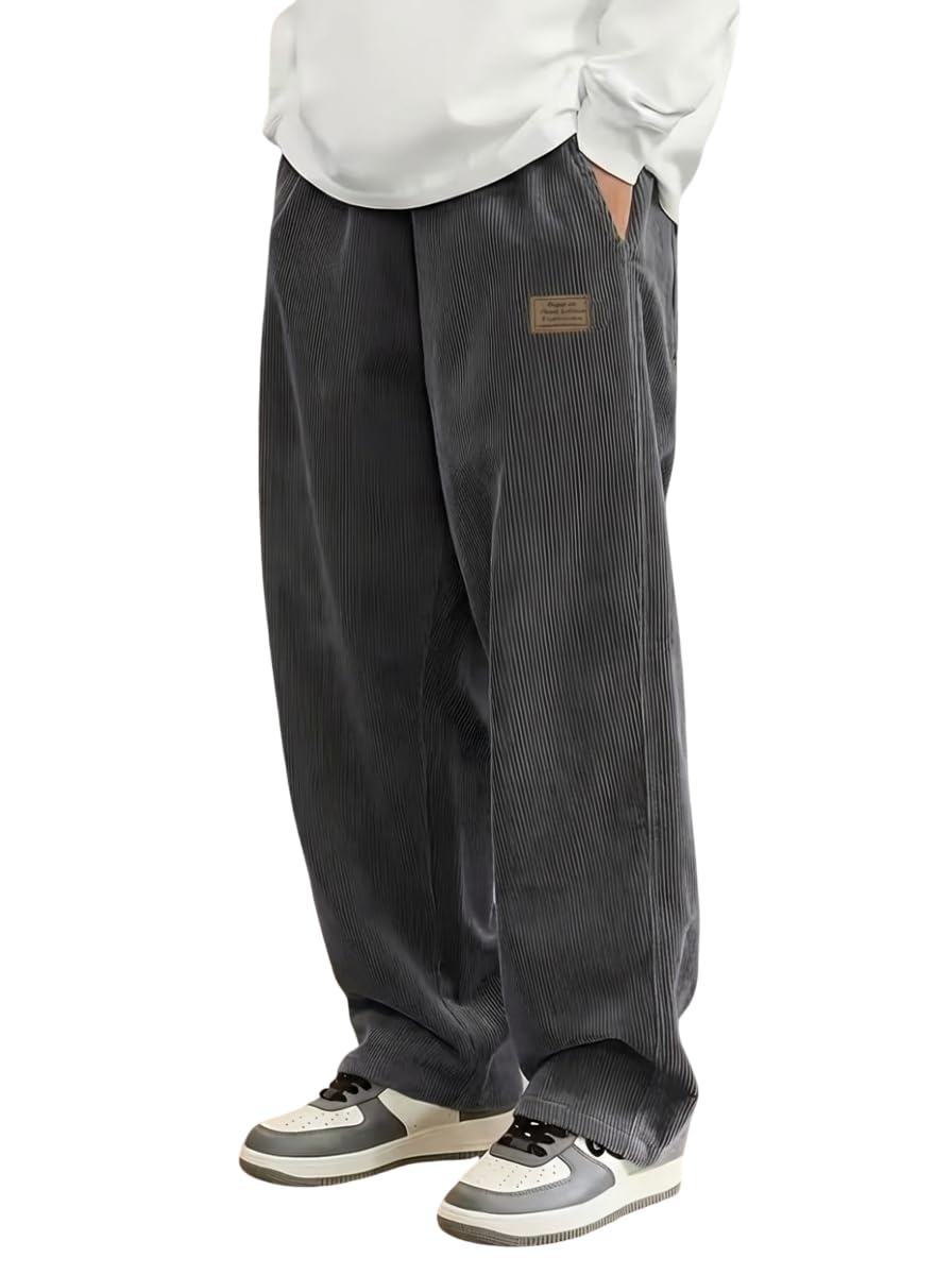 Samfor Men's Comfortable Baggy Corduroy Pants | Relaxed Fit Stretch Waist Trousers for Everyday Wear | Casual Trouser for Man