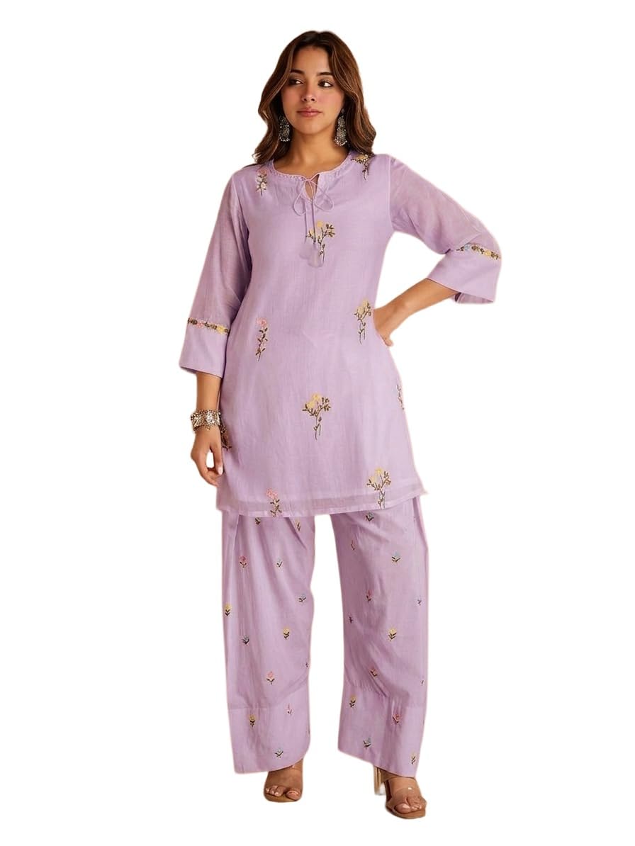 ANNI Designer Farshi Salwar Suit for Women Viscose Embroidered | Co Ord Set for Woman | Straight Kurta Palazzo Outfit Round Neck V Slit 3/4 Sleeve Ethnic Dress Womens Clothing