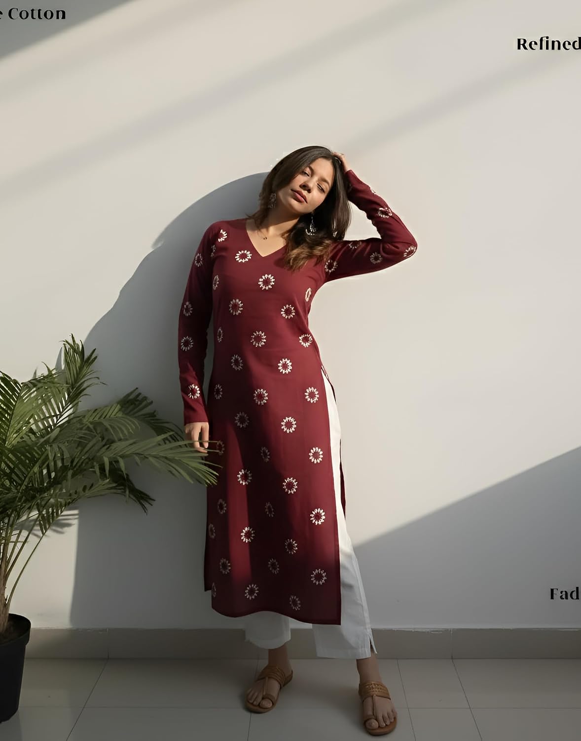 SAICHA Women's Rayon Printed Long Kurti, Black, Full Sleeve, Ankle Length