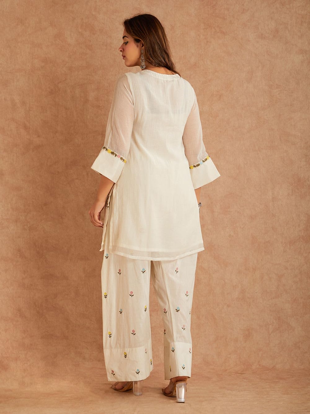 ANNI Designer Farshi Salwar Suit for Women Viscose Embroidered | Co Ord Set for Woman | Straight Kurta Palazzo Outfit Round Neck V Slit 3/4 Sleeve Ethnic Dress Womens Clothing