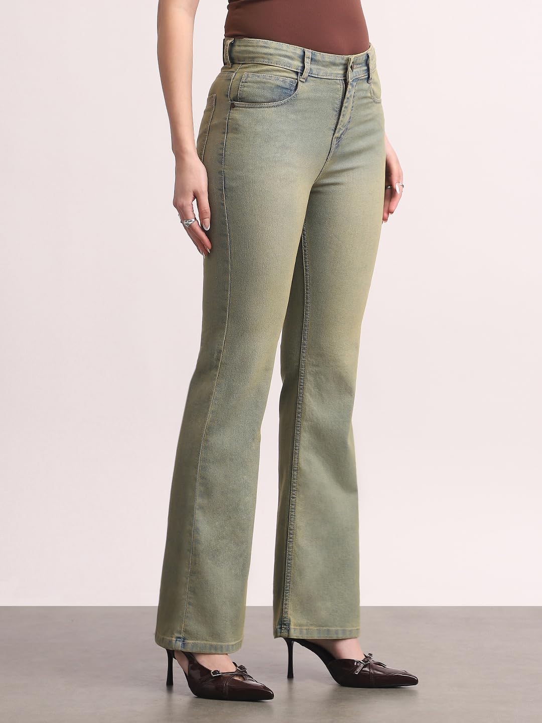 Urbano Fashion Women's Mid Rise Bootcut Washed Jeans Stretchable
