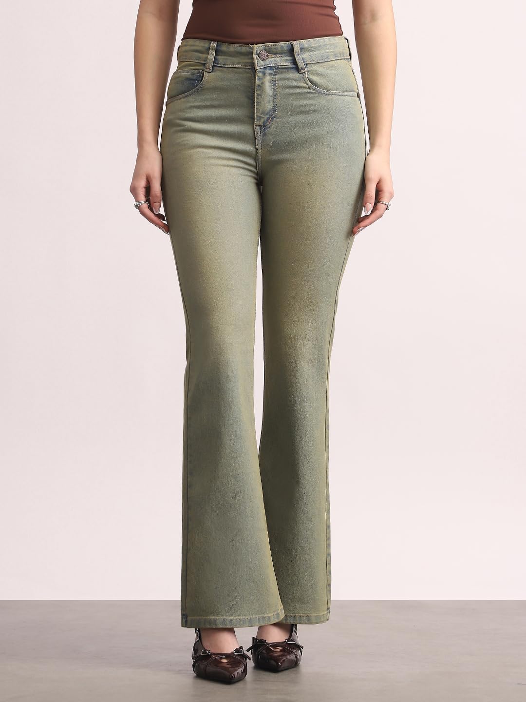 Urbano Fashion Women's Mid Rise Bootcut Washed Jeans Stretchable