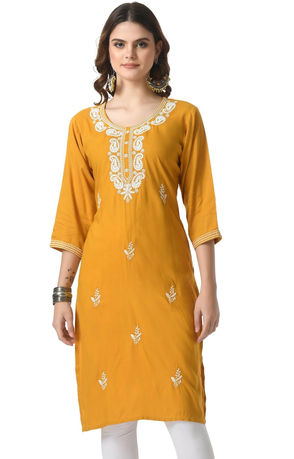 LIBOZA Kurta for Women – Lakhnowi Chikankari Embroidered Ladies Kurti, Stylish Girls Top, Ethnic Full Kurtas, Straight Design Kurtis for Woman