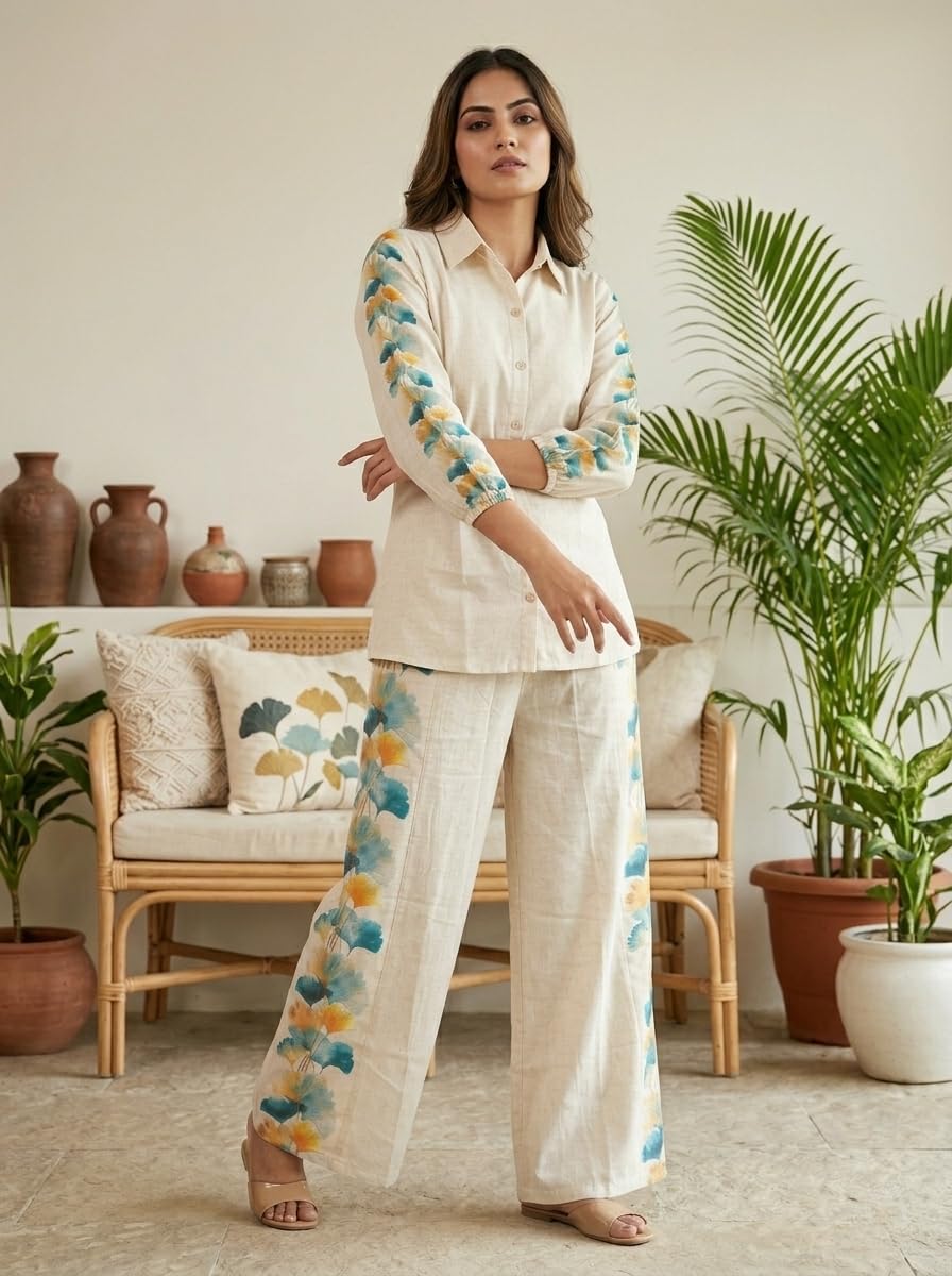 Co Ord Set for Women Stylish Card Set Dress for Women Trendy Top with Plazo Pant Ladies Coord Outfit Modern Wear for Travel Office Casual Look Premium Two Piece Clothing Style