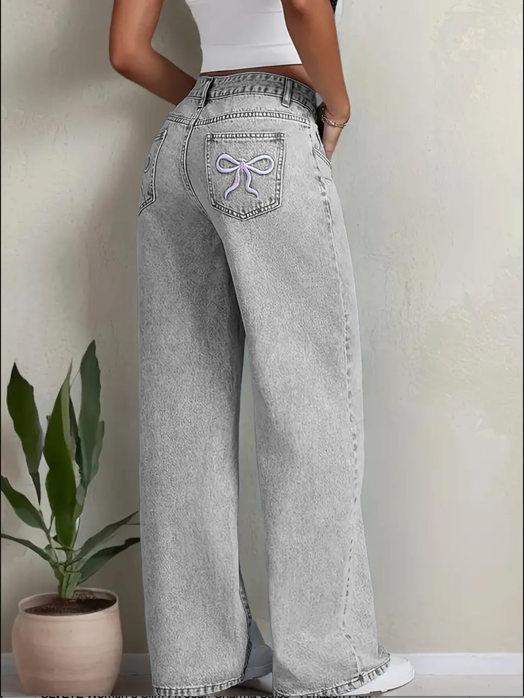 Nifty Women's Denim Stretchable High Waist Light Wash Baggy Jeans || Back Pocket Bow tie Detail