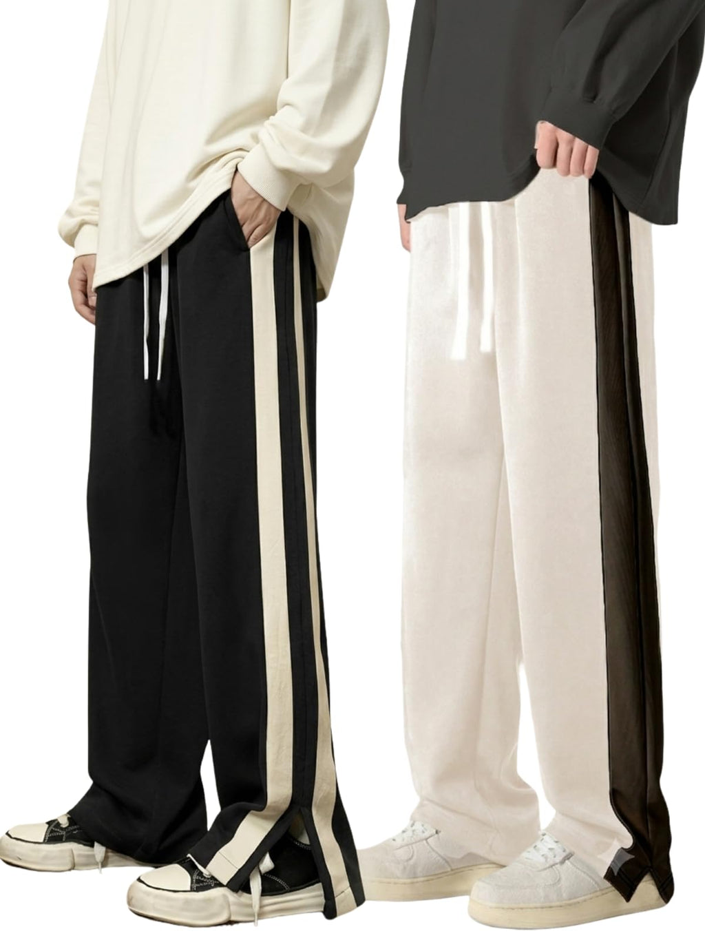 GRECIILOOKS Men Casual Trouser | Men’s Wide Leg Track Pants with Contrast Side Panel | Relaxed Drawstring Fit Streetwear Trousers | Loose Fit Joggers for Man