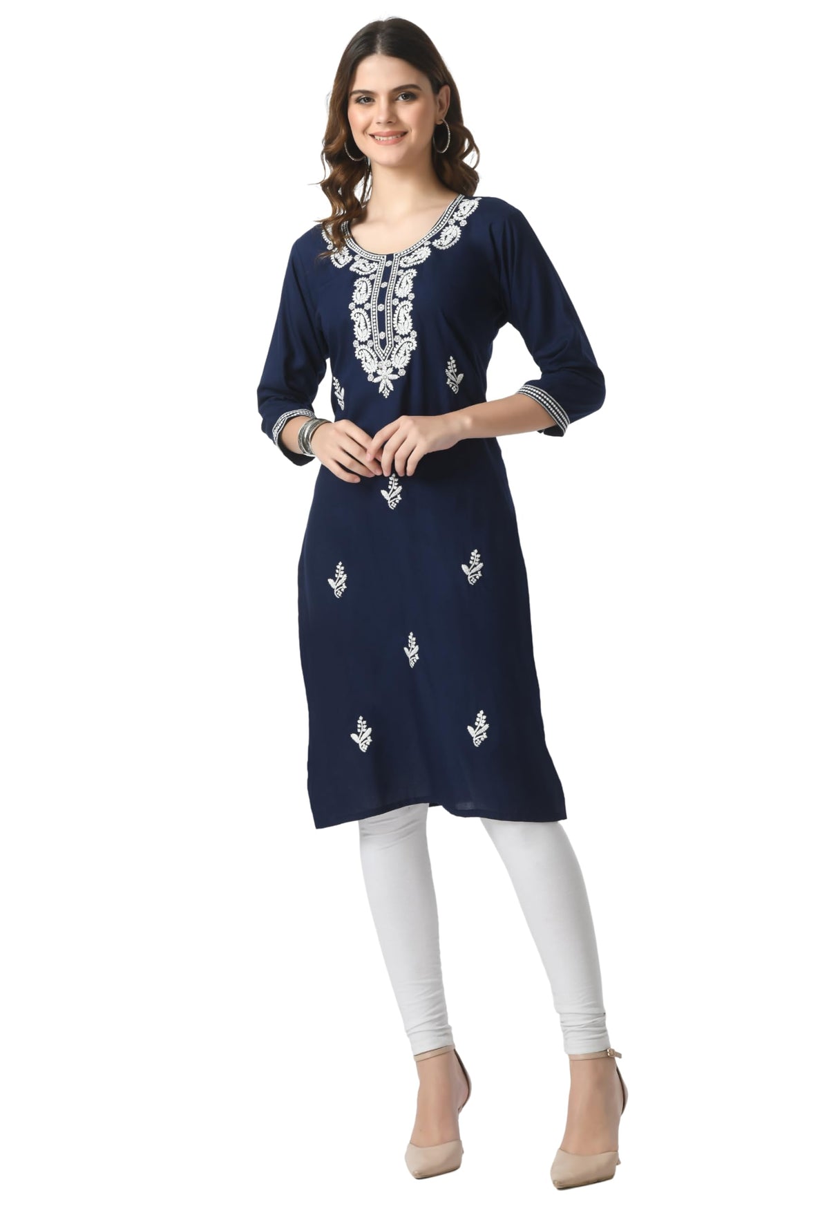 LIBOZA Kurta for Women – Lakhnowi Chikankari Embroidered Ladies Kurti, Stylish Girls Top, Ethnic Full Kurtas, Straight Design Kurtis for Woman