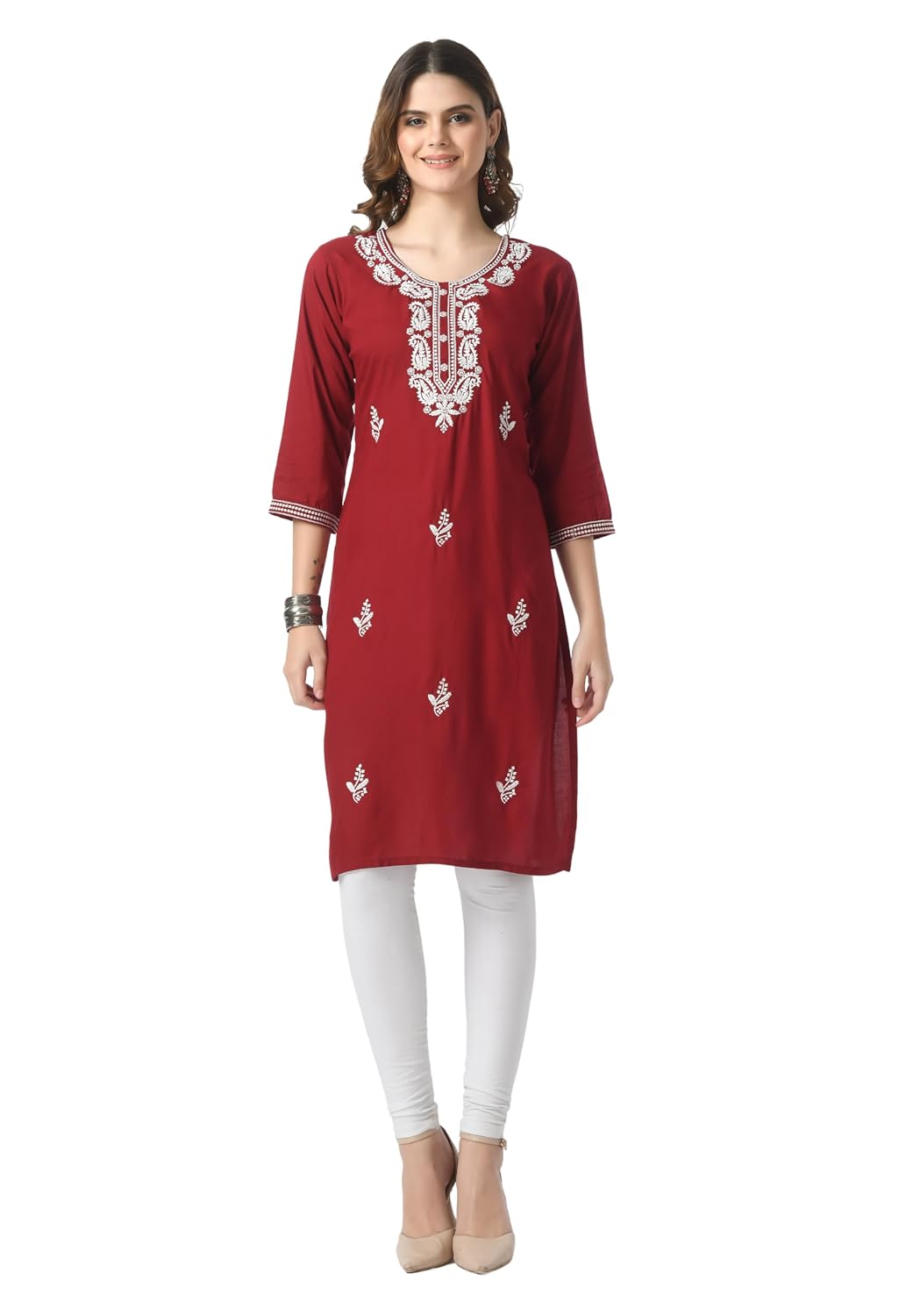 LIBOZA Kurta for Women – Lakhnowi Chikankari Embroidered Ladies Kurti, Stylish Girls Top, Ethnic Full Kurtas, Straight Design Kurtis for Woman