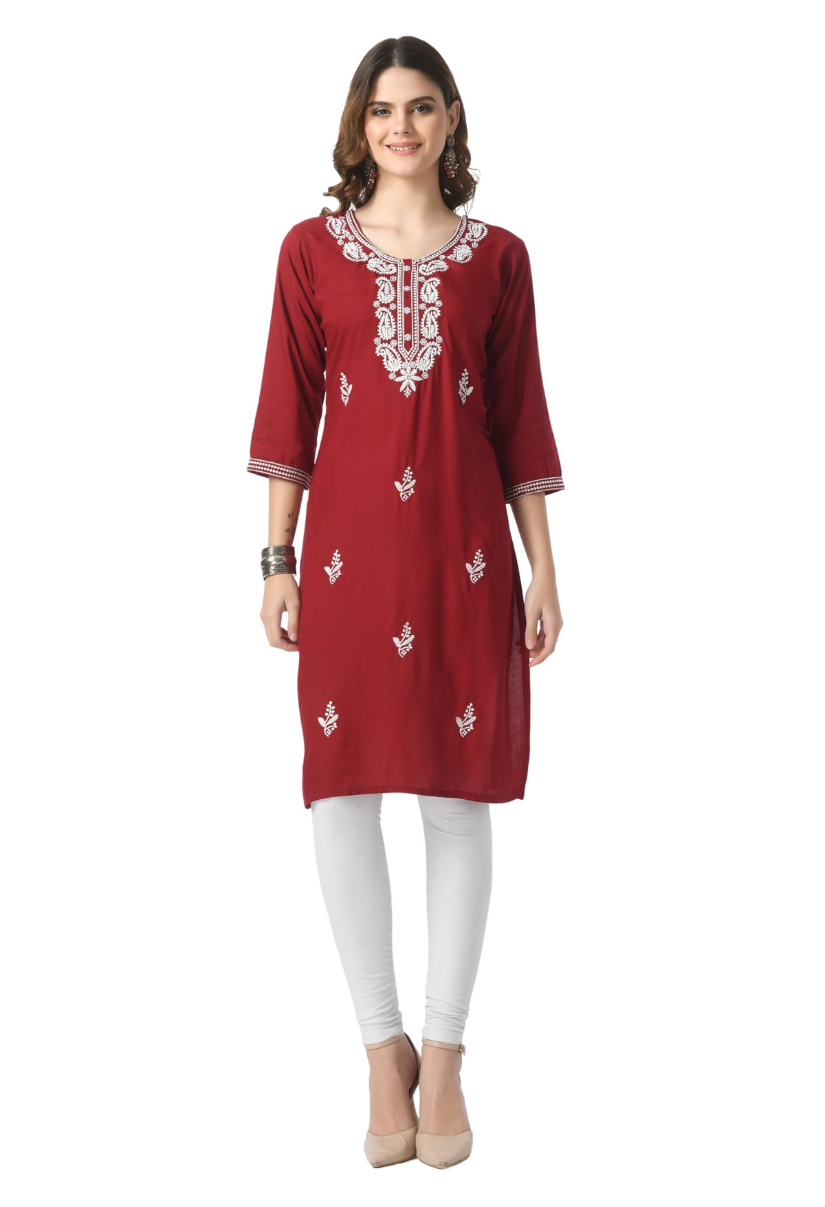 LIBOZA Kurta for Women – Lakhnowi Chikankari Embroidered Ladies Kurti, Stylish Girls Top, Ethnic Full Kurtas, Straight Design Kurtis for Woman