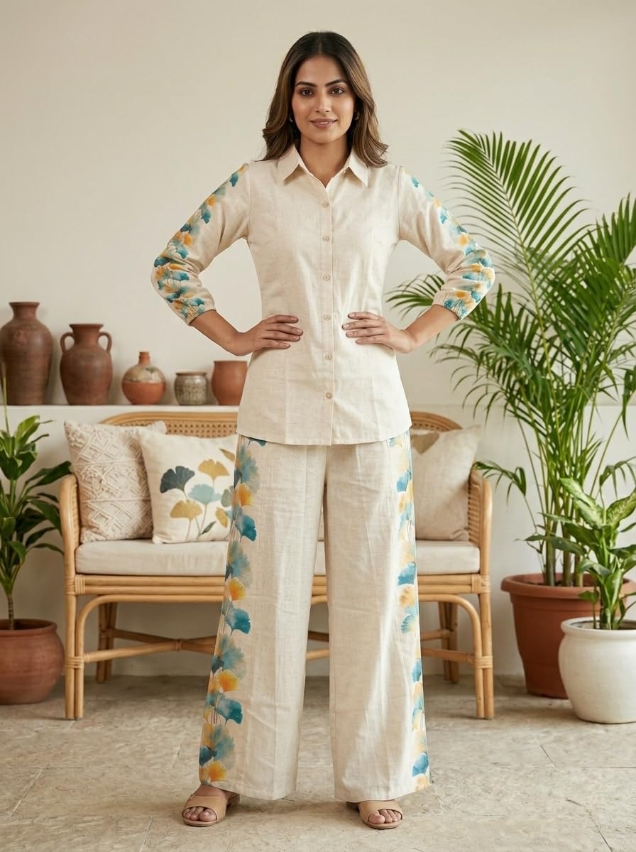 Co Ord Set for Women Stylish Card Set Dress for Women Trendy Top with Plazo Pant Ladies Coord Outfit Modern Wear for Travel Office Casual Look Premium Two Piece Clothing Style