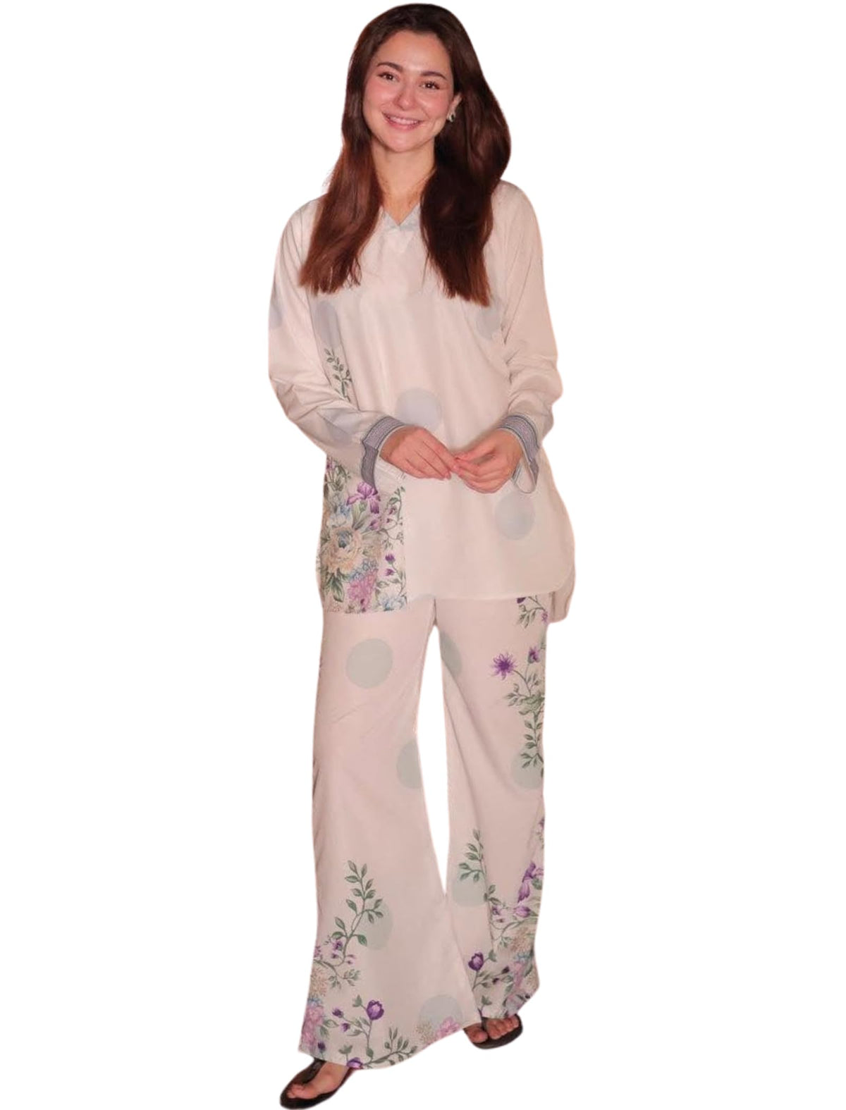 Modestouze Attires Co Ord Set for Women Stylish - Poly Rayon Long Sleeves Turkish Cord Mandarin Neck Floral Print Western Co Order Set for Women, Wear as Office Coat, Travel Coord, Cot