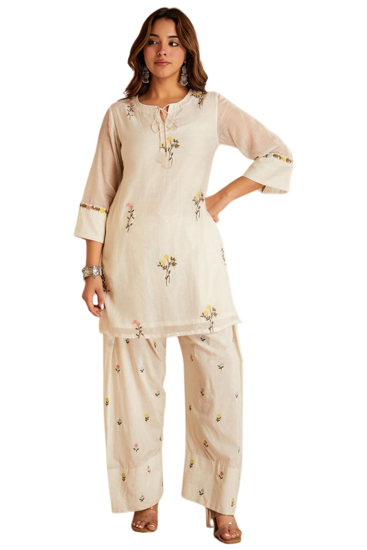 ANNI Designer Farshi Salwar Suit for Women Viscose Embroidered | Co Ord Set for Woman | Straight Kurta Palazzo Outfit Round Neck V Slit 3/4 Sleeve Ethnic Dress Womens Clothing
