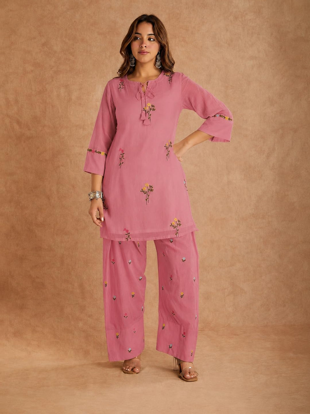ANNI Designer Farshi Salwar Suit for Women Viscose Embroidered | Co Ord Set for Woman | Straight Kurta Palazzo Outfit Round Neck V Slit 3/4 Sleeve Ethnic Dress Womens Clothing