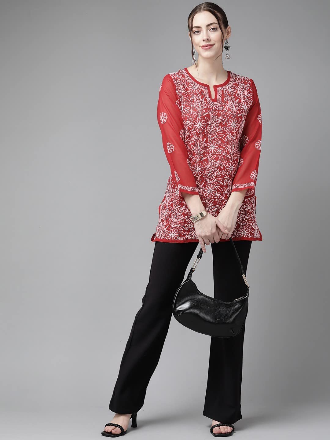 Ada Hand Embroidered Lucknowi Chikankari Georgette Top for Women A911224