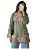 ANNI Designer Short Kurti for Women Viscose Embroidered | Kurti for Woman Regular Fit | V-Neck Full Sleeve Stylish Ladies Top Ethnic Wear Womens Clothing Trendy Kurta Tops