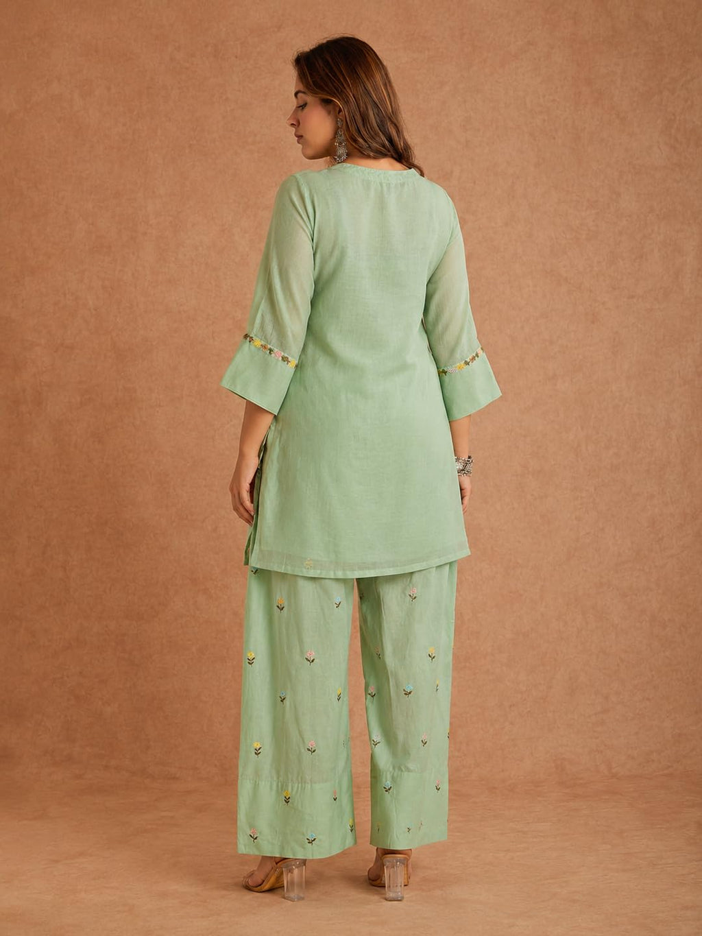 ANNI Designer Farshi Salwar Suit for Women Viscose Embroidered | Co Ord Set for Woman | Straight Kurta Palazzo Outfit Round Neck V Slit 3/4 Sleeve Ethnic Dress Womens Clothing