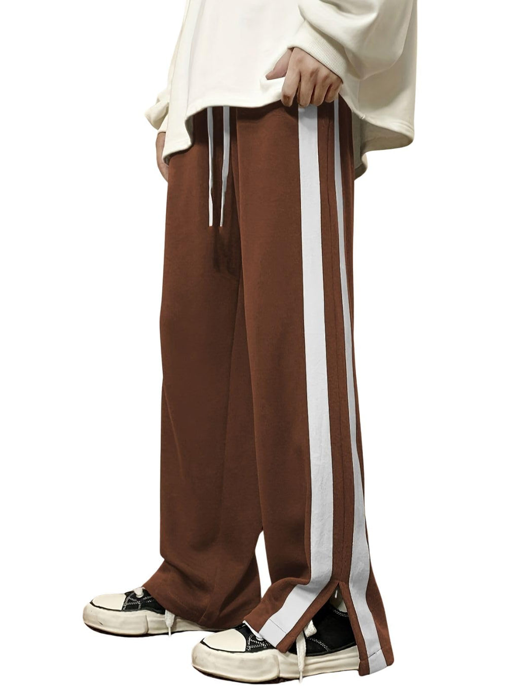 GRECIILOOKS Men Casual Trouser | Men’s Wide Leg Track Pants with Contrast Side Panel | Relaxed Drawstring Fit Streetwear Trousers | Loose Fit Joggers for Man