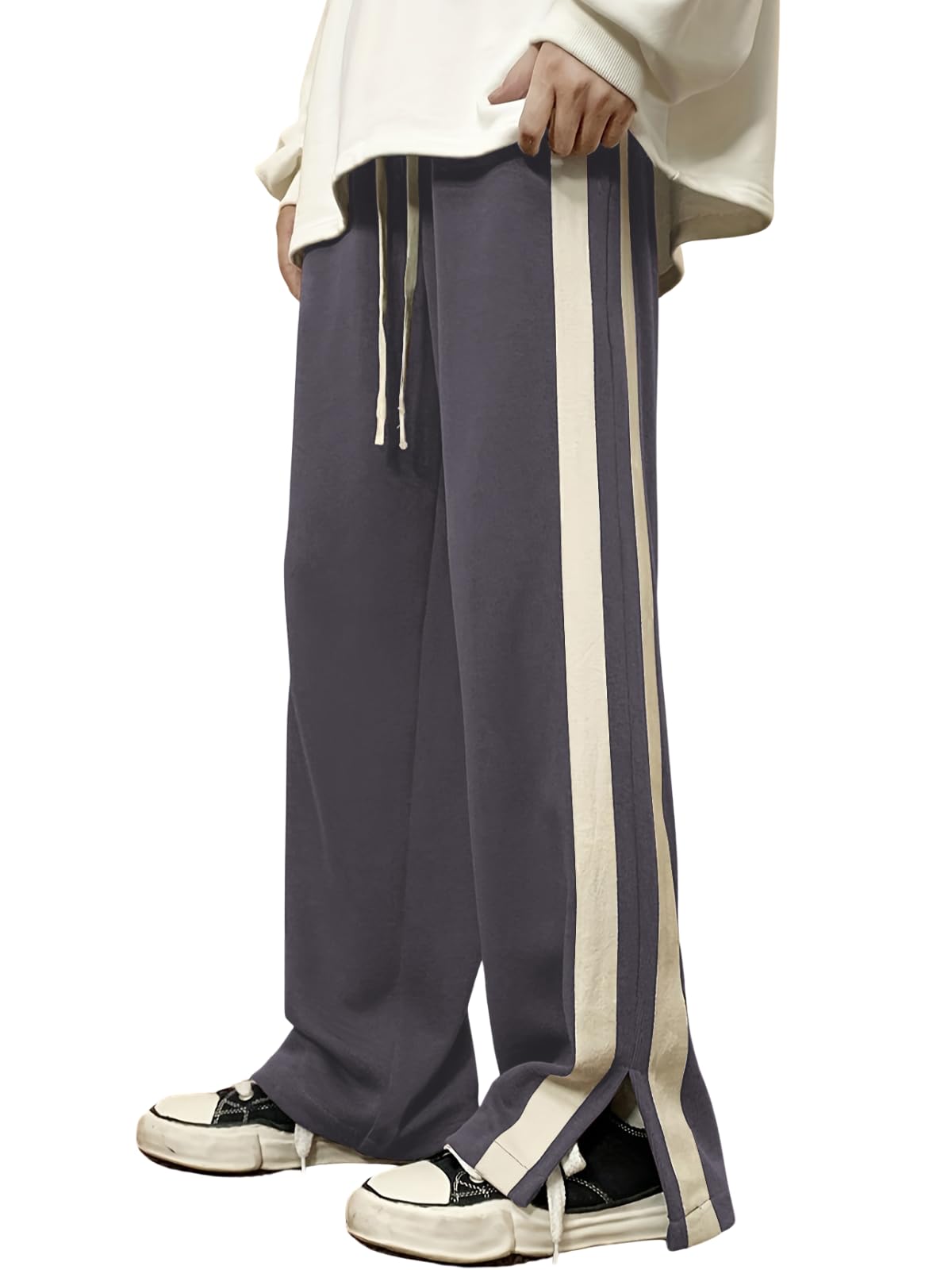 GRECIILOOKS Men Casual Trouser | Men’s Wide Leg Track Pants with Contrast Side Panel | Relaxed Drawstring Fit Streetwear Trousers | Loose Fit Joggers for Man