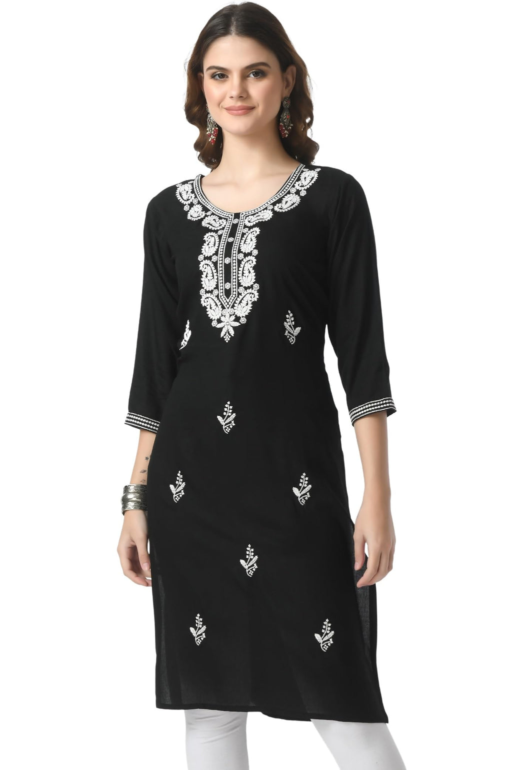 LIBOZA Kurta for Women – Lakhnowi Chikankari Embroidered Ladies Kurti, Stylish Girls Top, Ethnic Full Kurtas, Straight Design Kurtis for Woman