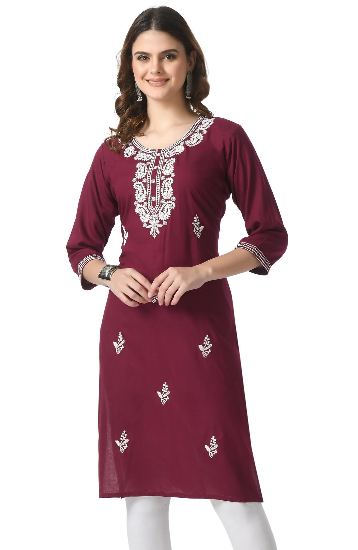 LIBOZA Kurta for Women – Lakhnowi Chikankari Embroidered Ladies Kurti, Stylish Girls Top, Ethnic Full Kurtas, Straight Design Kurtis for Woman