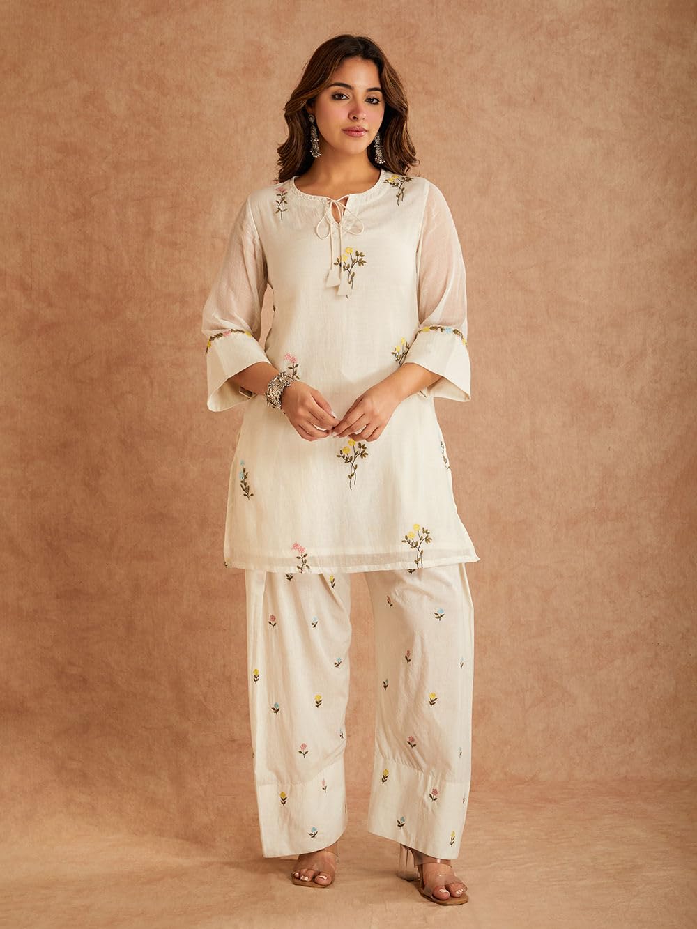 ANNI Designer Farshi Salwar Suit for Women Viscose Embroidered | Co Ord Set for Woman | Straight Kurta Palazzo Outfit Round Neck V Slit 3/4 Sleeve Ethnic Dress Womens Clothing
