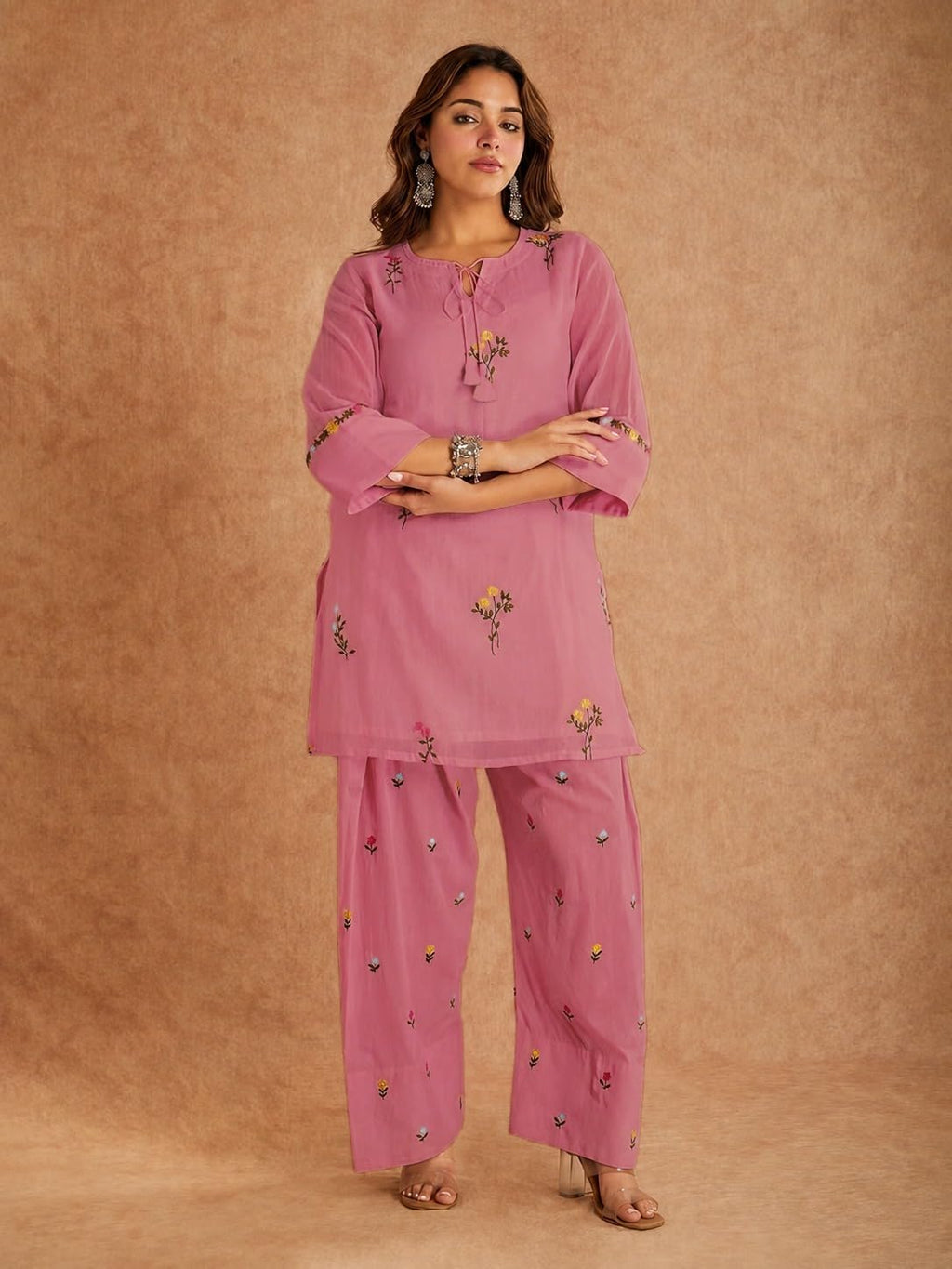ANNI Designer Farshi Salwar Suit for Women Viscose Embroidered | Co Ord Set for Woman | Straight Kurta Palazzo Outfit Round Neck V Slit 3/4 Sleeve Ethnic Dress Womens Clothing