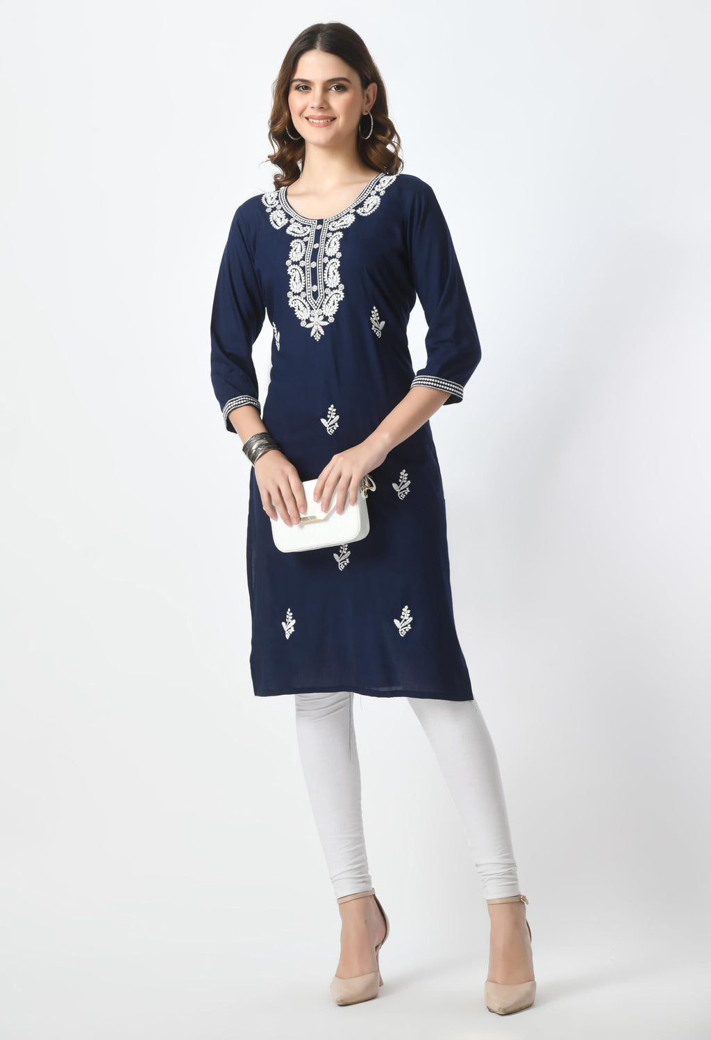 LIBOZA Kurta for Women – Lakhnowi Chikankari Embroidered Ladies Kurti, Stylish Girls Top, Ethnic Full Kurtas, Straight Design Kurtis for Woman