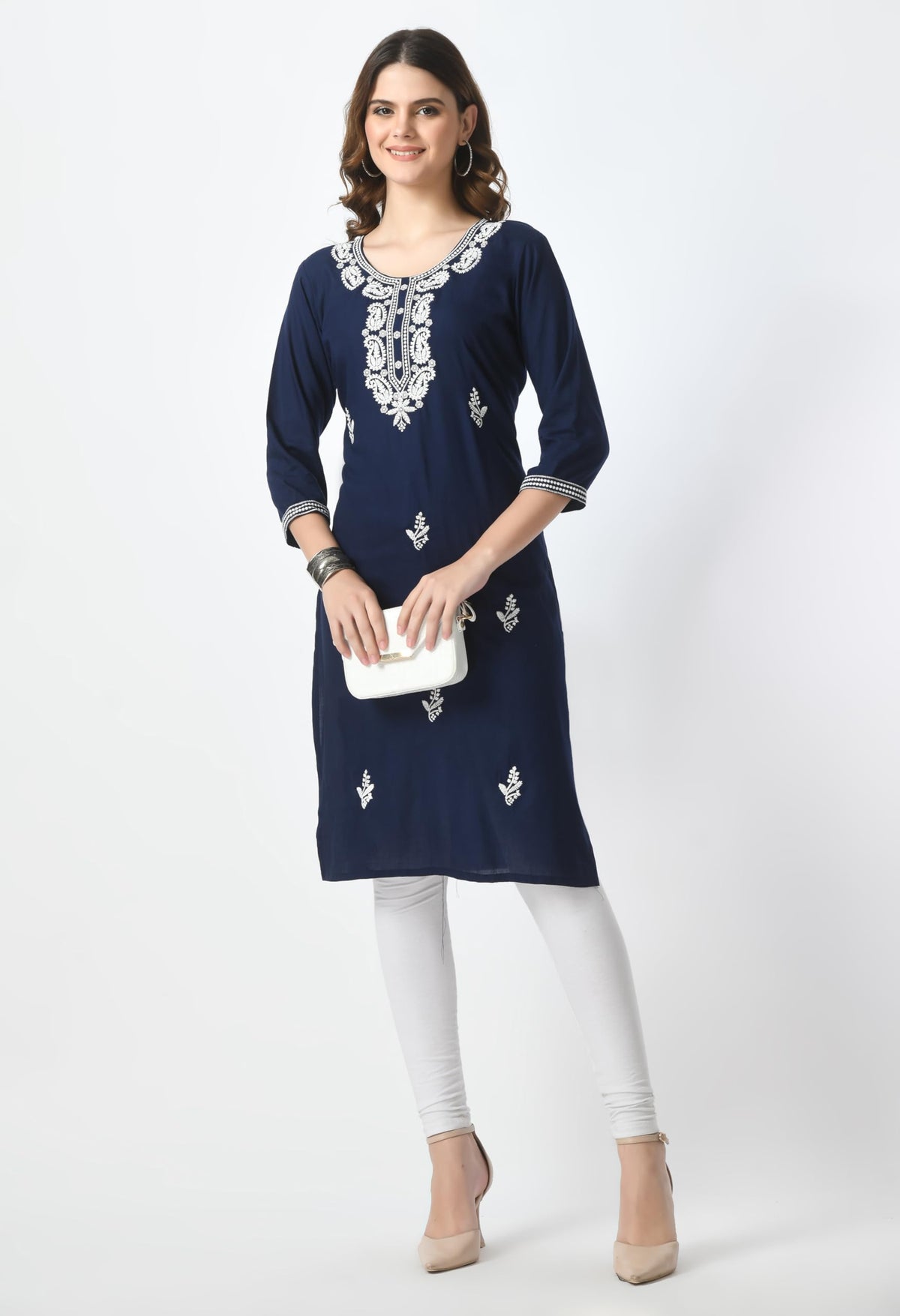 LIBOZA Kurta for Women – Lakhnowi Chikankari Embroidered Ladies Kurti, Stylish Girls Top, Ethnic Full Kurtas, Straight Design Kurtis for Woman