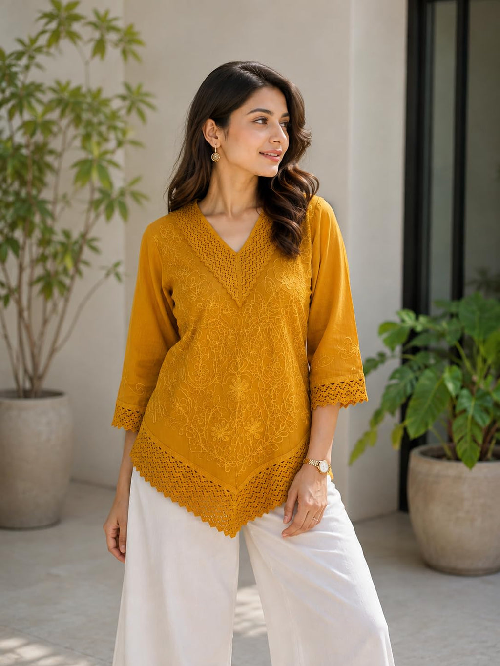 Short Kurti for Women -Embroidered Pure Cotton