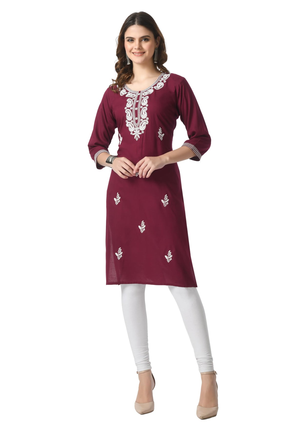 LIBOZA Kurta for Women – Lakhnowi Chikankari Embroidered Ladies Kurti, Stylish Girls Top, Ethnic Full Kurtas, Straight Design Kurtis for Woman