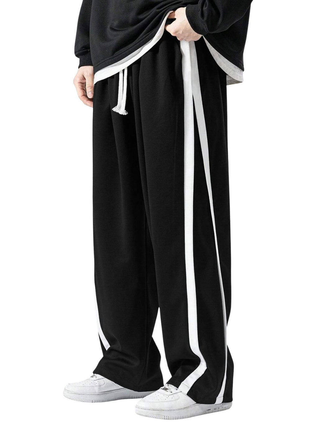 GRECIILOOKS Men Casual Trouser | Men’s Wide Leg Track Pants with Contrast Side Panel | Relaxed Drawstring Fit Streetwear Trousers | Loose Fit Joggers for Man